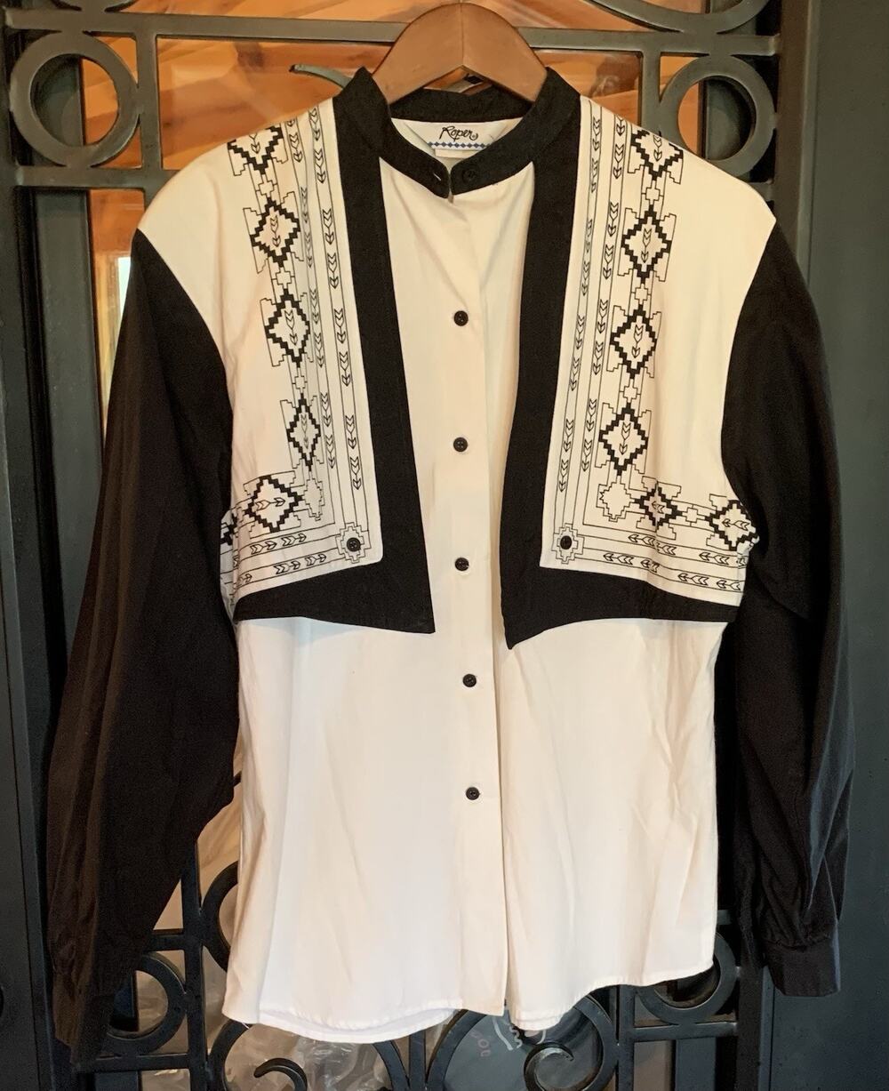 Vintage 80-90s Roper Western Shirt L Color Block Aztec Southwestern Made In USA